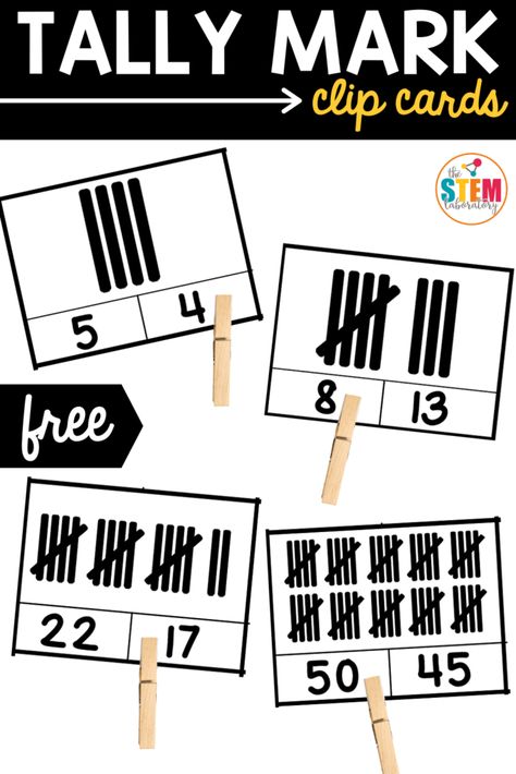 Tally Mark Clip Cards - The Stem Laboratory Tally Activities Kindergarten, Tally Mark Activities First Grade, Kindergarten Tally Mark Activities, Tally Marks Activities, Tally Mark Activities, Tally Marks Kindergarten, Math Stem Activities, Literacy Groups, Tally Chart