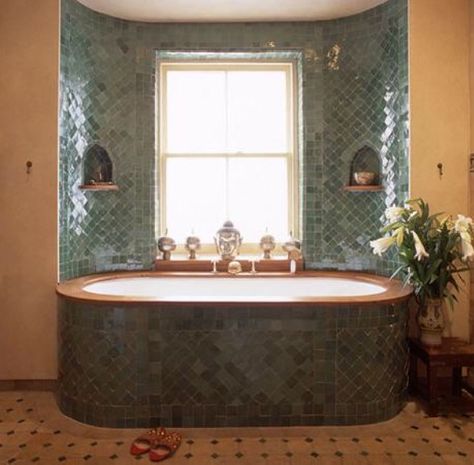 Moroccan Tile Bathroom, Country Style Bathrooms, Moroccan Bath, Moroccan Bathroom, Moroccan Interior Design, Refinish Bathtub, Bathtub Tile, Moroccan Interiors, Tub Tile