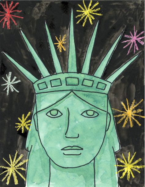 I created this How to Draw the Statue of Liberty tutorial for kinders, who study US symbols in the spring of each year. Lady Liberty’s body and clothes would be pretty complex for them to draw (actually for anyone to draw), but her face and crown are pretty manageable if you just break them down into … Read More Statue Of Liberty Face, Statue Of Liberty Drawing, Kindergarten Art Projects, 2nd Grade Art, Patriotic Art, 4th Grade Art, Art Projects For Kids, American Symbols, The Statue Of Liberty