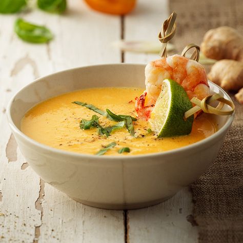 carrot ginger soup with coconut milk | Recipes | Kuhn Rikon Carrot Ginger Soup Recipe, Soup With Coconut Milk, Coconut Milk Soup, Carrot Ginger Soup, Ginger Soup, Health Fair, Coconut Milk Recipes, Carrot And Ginger, Spicy Snacks