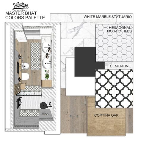 Bathroom Tiles Mood Board, Sketchup Texture, Bathroom Industrial Chic, Interior Design Presentation Boards, Interior Design Basics, Interior Design Portfolio Layout, Interior Design Instagram, Interior Design Principles, Industrial Chic Style