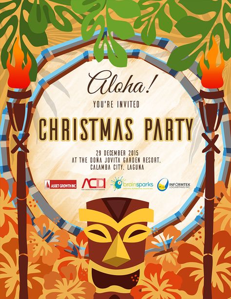 Hawaiian Party Invitation Luau Christmas Party, Hawaiian Luau Party Invitations, Luau Christmas, Luau Birthday Party Invitations, Hawaiian Santa, Luau Party Invitations, Hawaii Themed Party, Luau Invitations, Tropical Invitations