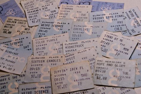 80s Movie Ticket Stubs Movie Ticket Stubs, Movie Theater Aesthetic, Vintage Movie Theater, John Hughes Movies, The Movie Theater, 1980s Movies, The Future Movie, Movie Ticket, John Hughes