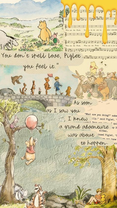 #poohbear #winniethepooh Winnie The Pooh Autumn Wallpaper, Winnie The Pooh Aesthetic Vintage, Winnie The Pooh Collage, Winnie The Pooh Drawing, Cute Images For Wallpaper, Disney Collage, Pooh Quotes, Vintage Winnie The Pooh, Story Books