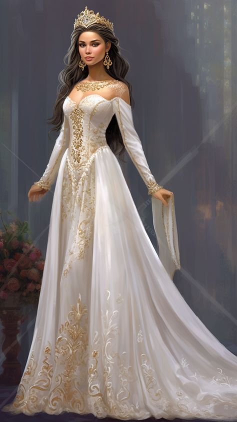 Cake Engagement, Fantasy Wedding Dress, Queen Gown, Queen Outfits, Queen Outfit, Royal Wedding Dress, Engagement Dress, Fantasy Dresses, Royal Dresses