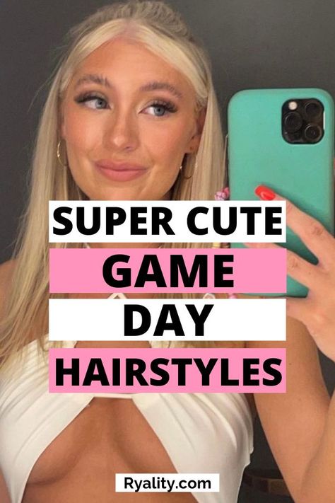 Hair Ideas For 2023, Game Day Hairstyles, College Style Outfits, Football Hairstyles, College Football Game Outfit, College Football Gameday, Cheer Games, Football Hair, College Hairstyles