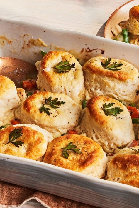 Chicken And Biscuit Pot Pie Southern Living, Southern Living Chicken Pot Pie Recipe, Inside Out Chicken Pot Pie, Chicken And Biscuit Pot Pie, Chicken Pop Pie, Biscuit Pot Pie, Chicken Casserole Dinners, Frozen Biscuits, Fall Eats