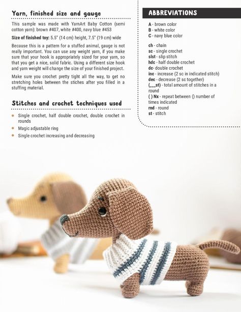 Crochet Dachshund Sweater, Free Crochet Dachshund Pattern, Crochet Sausage Dog Pattern Free, Sausage Dog Crochet Pattern, Weiner Dog Crochet Pattern, Dog Free Crochet Pattern, Dachshund Crochet Pattern Free, Crochet Dogs Free Patterns, Crochet Dachshund Pattern Free