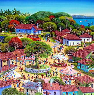 Gina gallery - Fausto Perez El Salvador Art, El Salvador Travel, Village Festival, Naïve Artist, Arte Folk, Cartoon House, Dream Vacations Destinations, National Library, Country Landscaping