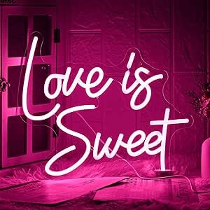 LMSIGNLY "Love is Sweet" Neon Sign Pink LED Neon Light Sign for Dessert Table Dimmable Neon Light for Wedding Decor Bridal Shower Engagement Bachelorette Party Decorations Valentine's Day Gift Novelty Lighting, Bachelorette Party Decorations, Neon Light Signs, Light Sign, Sweet Love, Wedding Lights, Lighted Signs, Led Neon, For Lovers