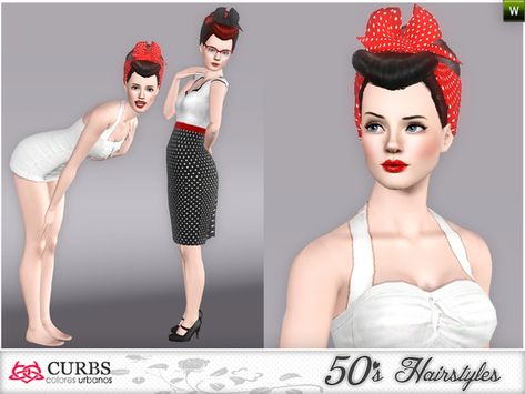 Colores Urbanos' curbs 50s hairstyles04v2 Sims 4 Rockabilly Cc, 50s Hair, Sims 4 Controls, Sims 4 Decades Challenge, Sims 4 Cc Eyes, 1950s Hairstyles, 50s Hairstyles, Sims 4 Mm Cc