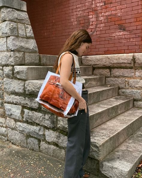 A Birkin bag for all your grocery needs | Instagram Grocery Bag Aesthetic, French Handbags, Reese Blutstein, Fw 2022, Grocery Tote Bag, Plastic Grocery Bags, Expensive Shoes, Cognac Color, Grocery Tote