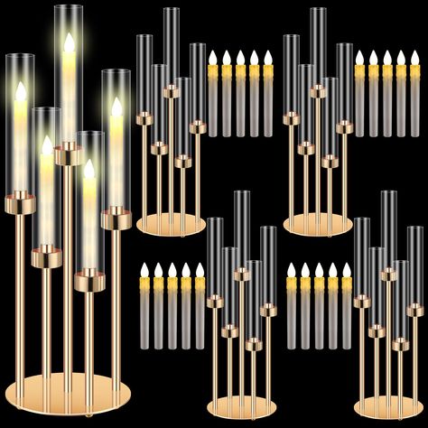 PRICES MAY VARY. Floor Candle Holder Tall Set: you will receive 8 candlesticks and 40 white LED candles, the total height of this floor candle holder is 26.8 inches, the heights of the 5 arm floor candle holders are 26.8/22.8/18.9 inches respectively, each tall floor candle holder contains 5 removable acrylic shades, 9.8 inches tall, 2 inches in diameter; And this candle holder creates a stunning effect, ideal for adding an enchanting ambiance to any event or occasion Ideal Material: crafted fro Led Candles Wedding, Floor Candle Holders Tall, Ivory Wedding Decor, Candle For Christmas, Acrylic Candle Holder, Gold Ivory Wedding, Candelabra Centerpieces, Floor Candelabra, Wedding Floor