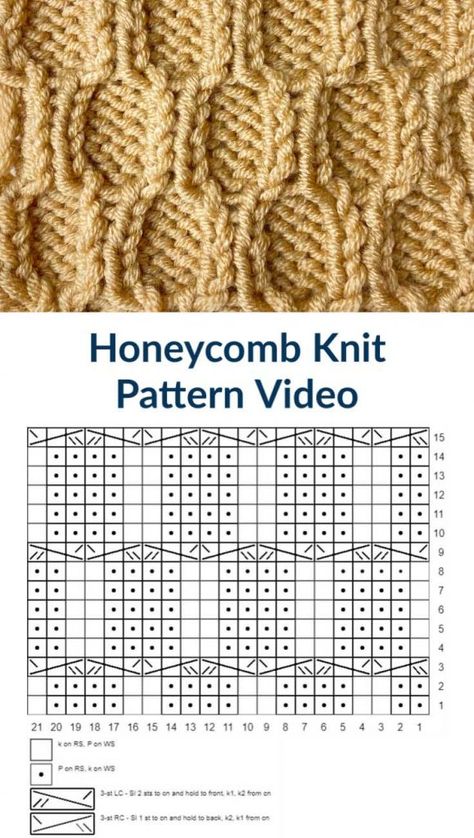 The honeycomb knit pattern is a versatile design that can be used in various knitting projects. Honeycomb Knitting, Afghan Squares, Geometry In Nature, Honeycomb Stitch, Knitting Tutorials, Cable Knitting, Purl Stitch, Honeycomb Pattern, Needle Arts