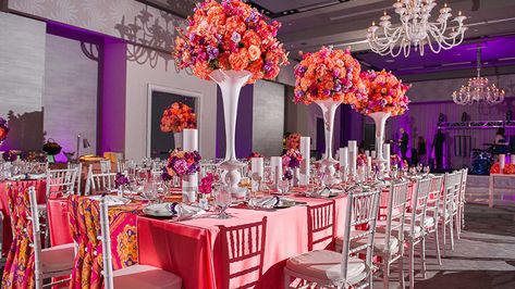 W Hotel Austin, Ballroom Wedding #austinwedding #whotel #waustin #ballroomwedding Plum Centerpieces, Simple Table Centerpieces, Orange Purple Wedding, Coral Wedding Decorations, Asia Wedding, Simple Table Decorations, Wedding Hairstyles Videos, Wedding Venues Utah, Purple Coral