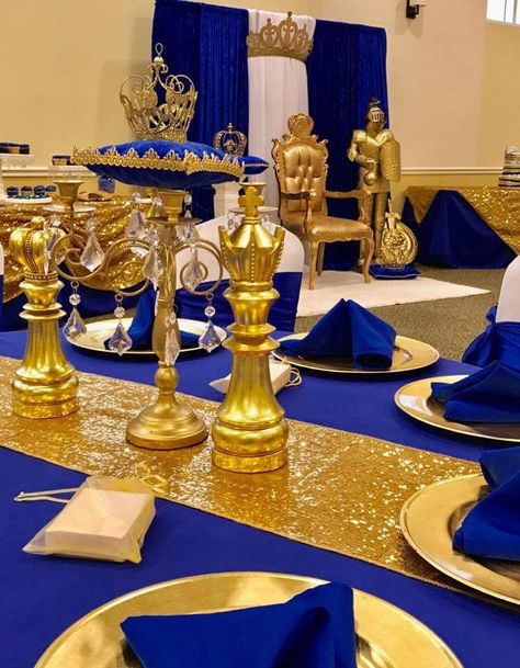 Royal Theme Centerpieces, King Centerpieces Royal, King Decorations Royal, King Centerpiece Ideas, Royal Court Party Theme, King Birthday Theme For Men, Royal Affair Theme, Royal Blue And Gold Baby Shower Ideas, Royal Ball Theme Party