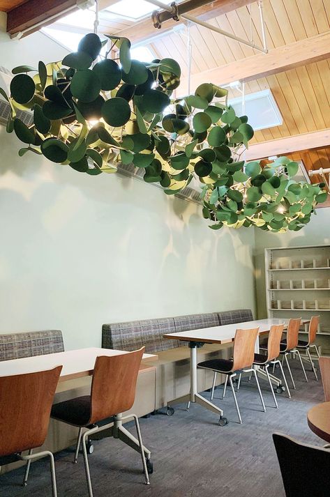 Biophilic Classroom Design, Biophilic Classroom, Atrium Ideas, Office Redo, Furniture Concept, Leaf Lamp, Library Space, Library Interior, Classroom Goals