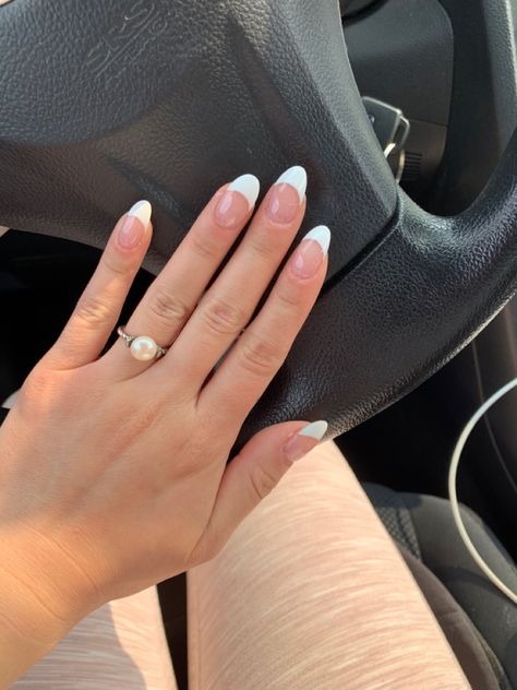 French Tip Variations Nails, French Tips Regular Nails, Thick French Tips Almond, Thick White Tip Nails, Thick French Tip Almond, Thick Tip French Nails, Thick French Almond Nails, White French Tip Round, Thick White French Tip Nails Almond