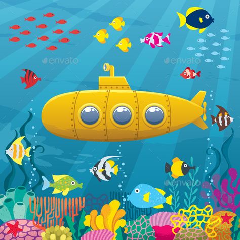 Submarine Background by Malchev Cartoon yellow submarine underwater. Inside Submarine, Submarine Steampunk, Kursk Submarine, Submarine Painting, Submarine Inside, Submarine Wallpaper, Submarine Illustration, Personal Submarine, Submarine Concept