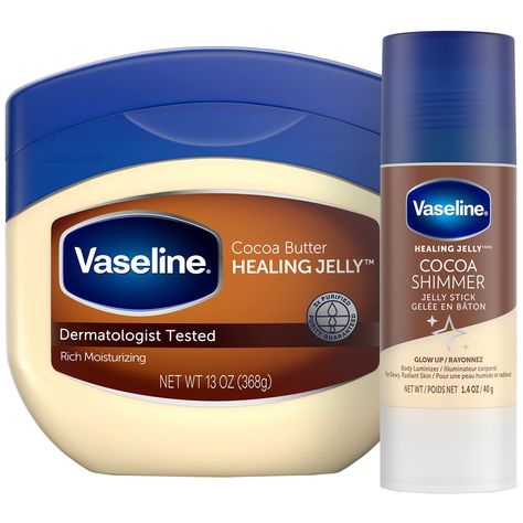 PRICES MAY VARY. PERFECT PACK: Vaseline Rich Moisturizing Healing Jelly Cocoa Butter and Vaseline Cocoa Shimmer Jelly Stick are an ideal product pairing formulated to lock in moisture to help dull, dry skin heal with a light cocoa fragrance. NOURISHING COCOA BUTTER: Cocoa butter, known for its healing properties, is included in this calming formula that moisturizes dry skin, providing soothing comfort and relief with a light cocoa butter scent. COCOA SHIMMER JELLY STICK: The Cocoa Shimmer Jelly Cocoa Butter Scent, Vaseline Cocoa Butter, Vaseline Cocoa, Vaseline Petroleum Jelly, Teething Remedies, Natural Teething Remedies, Healing Dry Skin, Moisturized Skin, Body Balm