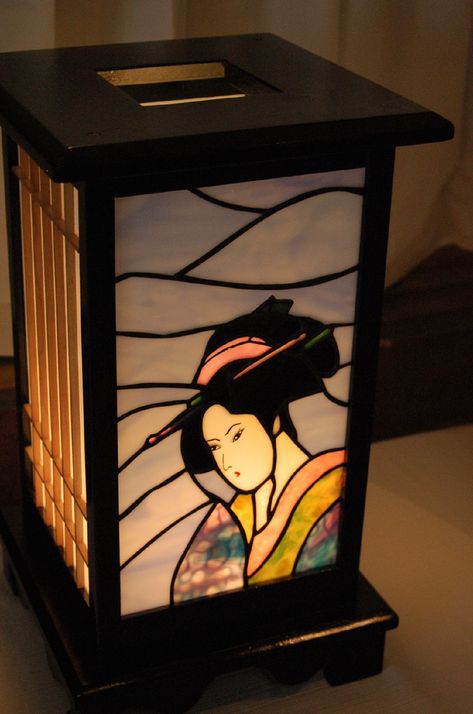 Glass Art Diy, Glass Lanterns, Japanese Lantern, Painted Glass Vases, Denver Botanic Gardens, Glass Painting Designs, Painted Glass Art, Japanese Lanterns, Glass Rose