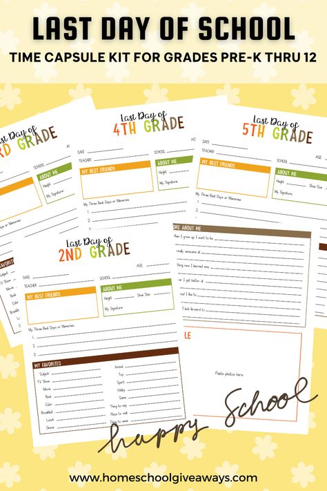 These free resources and printables for a homeschool time capsule will help make the very best time capsule for your students. #homeschool #timecapsule #lastdayofschool School Time Capsule, All About Me Printable, Free Homeschool Printables, School Date, Printables For Kids, Homeschool Life, Letter Activities, Homeschool Printables, Free Homeschool