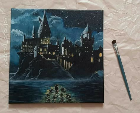 Hogwarts Oil Painting, Studio Interior Design Ideas, Harry Potter Canvas Painting, Art Studio Interior Design, Art Studio Interior, Hogwarts Painting, Harry Potter Painting, Urban Outfitters Home, Acrylic Painting Inspiration