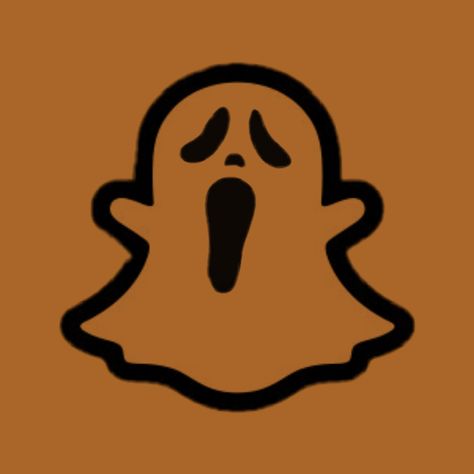 Brown/ Orange Snapchat logo with scream ghostface mask for Halloween/ horror aesthetic Halloween App Icons Snapchat, Ghostface Snapchat, Snapchat App Icon Halloween, Ghostface Logo, Halloween Snapchat Icon, Fall Snapchat Icon, Halloween Pinterest Icon, Scream Clipart, Orange Snapchat Icon