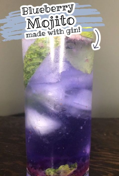 This blueberry gin mojito is perfect for Halloween! It looks like a purple potion and tastes amazing. If you love mojitos, you have to try it! I love cocktail recipes like this mojito for summer Purple And Green Cocktails, Purple Cocktails Recipe, Purple Signature Drinks, Blue Mojito Recipe, Gin Mojito, Blueberry Mojito Recipe, Fun Beverages, Green Cocktails, Love Cocktail