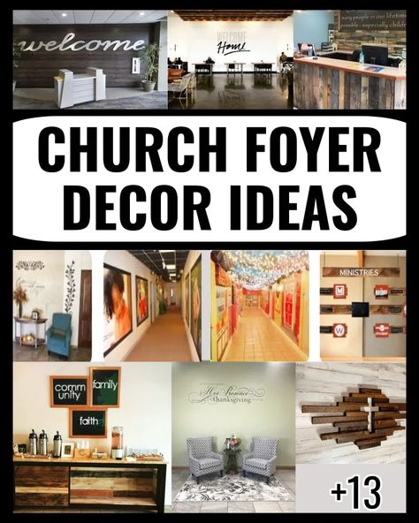 Business Entryway Ideas, Church Signage Interior, Church Entryway Decor Foyers, Welcome Center Church Ideas, Church Foyer Decor, Church Fellowship Hall Decor, Church Decor Lobby, School Entrance Decor Ideas, Church Lobby Design Foyers