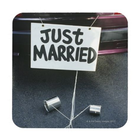 Just Married sign on back of car Drink Coaster Just Married Car Ideas, Retro Vegas, Pippas Wedding, Just Married Sign, Just Married Car, Trailer Life, Zazzle Wedding, Wedding Coasters, Rustic Wedding Flowers