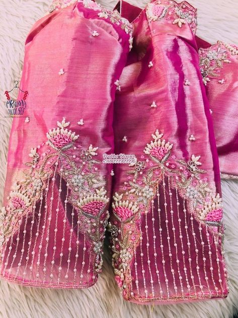 Net Sleeve Aari Work Blouse, Latest Maggam Works, Wedding Blouse Aari Work Designs, Pink Blouse Embroidery Designs, Net Work Blouse Designs Latest, Maggam Work Net Blouse Designs, Bridal Maggam Work Blouses Latest, Magam Work Blouses Latest, Latest Maggam Work Blouses