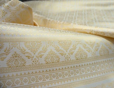 Cream gold thai silk damask 2-tone fabric 40"w wedding dress skirt ... Wedding Dress Skirt, Egyptian Wedding, Wall Fabric, Asian Textiles, Thai Wedding, Silk Pattern, Thai Silk, Ceremony Ideas, Traditional Pattern