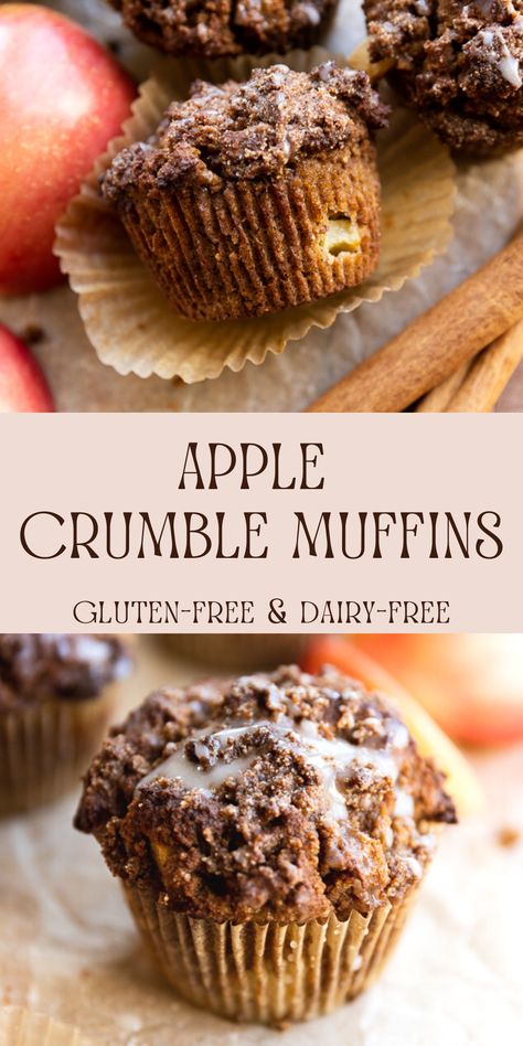 Apple Crumble Muffins are moist and fluffy with a delicious crumble topping! They're made with fresh apples, warming spices, and gluten-free flour. Apple Crumb Muffins, Gluten Free Apple Crumble, Apple Crumble Muffins, Simple Paleo, Crumble Muffins, Breakfast Baking, Gluten Free Apple, Gluten Free Cupcakes, Fall Recipes Healthy