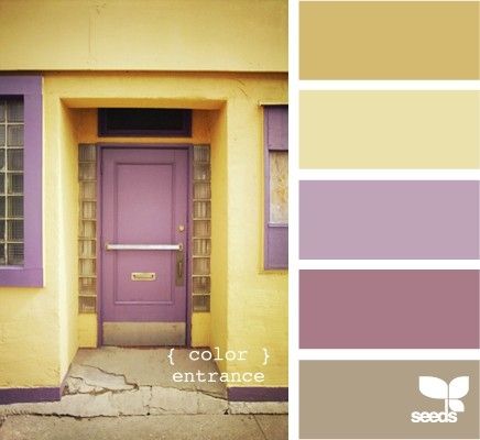 yellow, purple, beige Seeds Color Palette, Purple Comforter, Bedroom Purple, Seeds Color, Palette Design, Yellow And Purple, Design Seeds, Colour Board, Yellow Purple