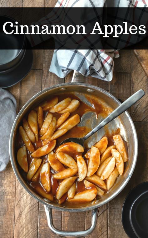 Cinnamon apples are an easy stovetop recipe for making warm cinnamon apples. These apples are a yummy topping for everything from pork chops to ice cream! #apples #cinnamon #apple #fall #dessert #breakfast #easy #stovetop #recipe #homemade #ihearteating Cinnamon Apples Stove Top, Cinnamon Apples Easy Stove Top Healthy, Homemade Cinnamon Apples, How To Cook Apples On The Stove, Stove Top Apples, Stovetop Apples, Cinnamon Apples Easy Stove Top, Warm Cinnamon Apples, Apple Roll