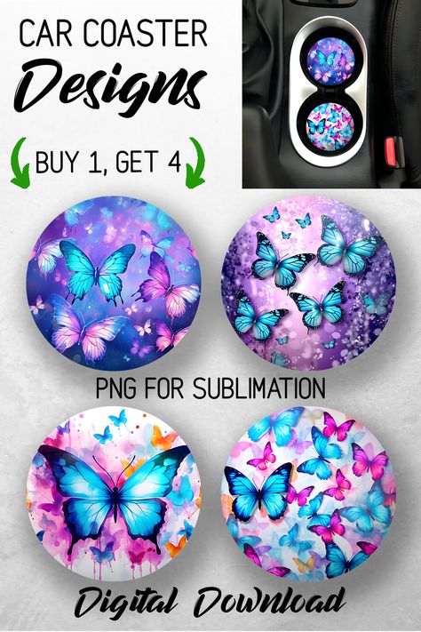 Coaster Sublimation Designs, Car Coaster Designs, Sublimation Items, Coaster Sublimation, Glitter Car, Stylish Car, Coaster Designs, Png Sublimation Designs, Colorful Butterfly