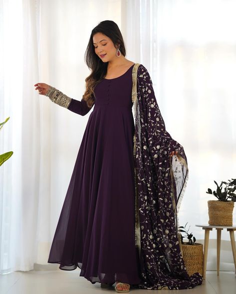 Comment “Link” To Get Details In DM 💜 Wine Pure Soft Fox Georgette Anarkali Suit Set With Huge Flair, Dupatta & Pant Search “KB 241” On Our Website To Shop 👗 Hurry, Book Fast To Make This Festival Season Unforgettable ✨ Shop Now From www.BahuPalace.com Link In Bio DM/WhatsApp Us At +91 9409911700 💖 Take Screenshot & Send Us To WhatsApp For More Details! Which One You Want To Buy/Inquiry? 🙈 100% Quality Assured Premium Product With Pocket Friendly Price | Free Express Shipping | Cash On D... A Line Anarkali, Georgette Anarkali Dress, Pant Embroidery, Georgette Anarkali Suits, Embroidery Dupatta, Purple Bottom, Georgette Anarkali, Lehenga Suit, Premium Product