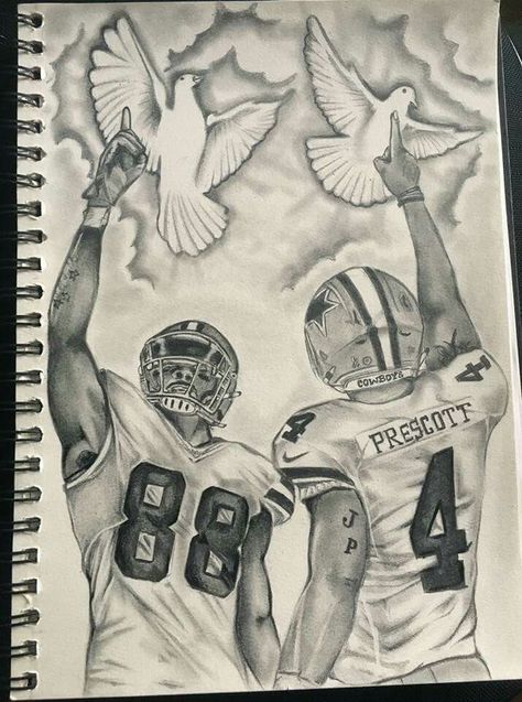 I really like this whoever drew it. Dallas Cowboys Tattoo, Football Player Drawing, Cowboy Draw, Football Tattoo, Dallas Cowboys Quotes, Fire Fighter Tattoos, Back Drawing, Brother Tattoos, Cowboy Tattoos