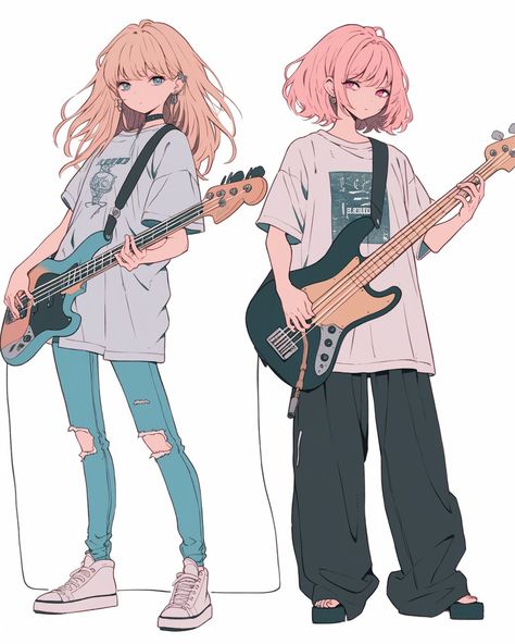 Playing Guitar Poses Reference, Musical Character Design, Pose Reference With Guitar, Guitar Drawing Pose, Bass Guitar Pose, Person Playing Video Games Reference, Wearing Headphones Drawing Reference, Gamer Drawing Reference, Girl Playing Guitar Drawing