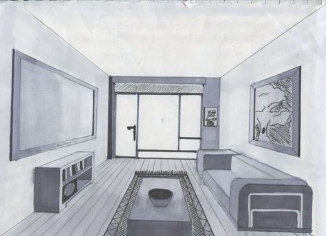 One point perspective on Pinterest | Perspective, How To Draw and ... One Point Perspective Room, Room Perspective Drawing, 1 Point Perspective Drawing, Croquis Architecture, Perspective Room, Clean Living Rooms, 1 Point Perspective, Drawing Room Interior, Perspective Drawing Architecture