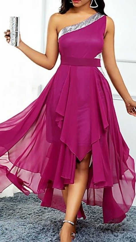 Pink Wedding Guest Dresses, Asymmetrical Chiffon Dress, Cheap Prom Dresses Online, Short Frocks, Hot Wedding, Girlie Girl, Dress One Shoulder, Fashion Dresses Online, Club Party Dresses