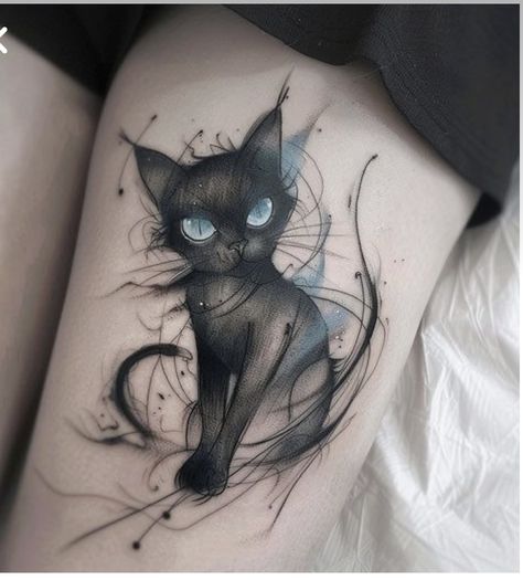 Black Cat Tattoo, Hyper Realistic Tattoo, Black Cat Tattoos, Witch Tattoo, Cat Tattoo Designs, Gothic Tattoo, Calf Tattoo, Feather Tattoos, Tattoo Outline