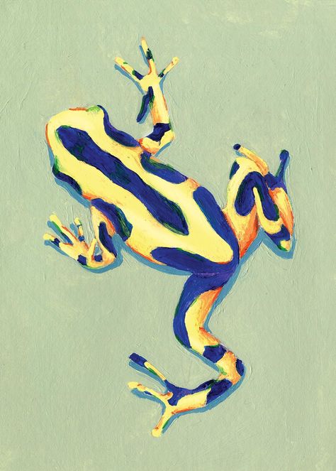 Vibrant Art Prints, Whimsical Animal Paintings, Weird Art Styles, Easy Frog Painting, Tap Drawing, Quirky Paintings, Art Print Ideas, Funky Artwork, Frog Painting