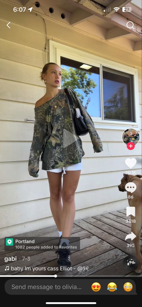 camo shirt sweatshirt black purse tiktok sambas hair inspo Camp Top Outfit, Real Tree Camo Shirt Outfit, Camo Inspo Outfits, Long Sleeve Camo Shirt, Camo Shirt Fit, Camo Shirts Outfits, Oversized Camo Shirt Outfit, Hunter Camo Outfits, Camo Tshirt Outfit Women