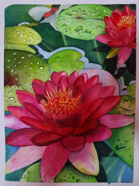 Watercolor Negative Painting, Negative Painting, Water Colours, Watercolor Flower Art, Indian Art Paintings, Nature Art Painting, Watercolor Flower, Water Lilies, Indian Art