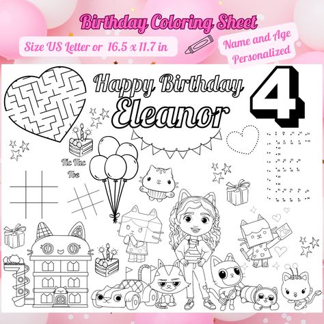 Birthday Coloring Page, Gabby Dollhouse, Personalized Coloring Book, Birthday Coloring Pages, Spring Coloring Pages, Creative Activities For Kids, Personalized Favors, Unforgettable Memories, Personalized Party