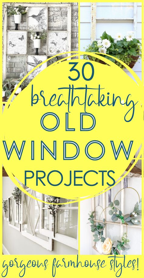 If you love to upcycle, old windows are the perfect DIY project! There are so many ways to repurpose vintage windows for a rustic look. It adds the perfect farmhouse touch to your home decor! Easy and experienced projects included! These ideas are perfect ways to get a classic feel for your home while keeping with the trends - for the living room, bedroom, bathroom, kitchen, above the bed, porch - they work everywhere!! Old Window Crafts, Old Window Decor, Window Frame Decor, Old Window Projects, Old Window Frames, Repurposed Windows, Old Window Frame, Window Crafts, Window Projects