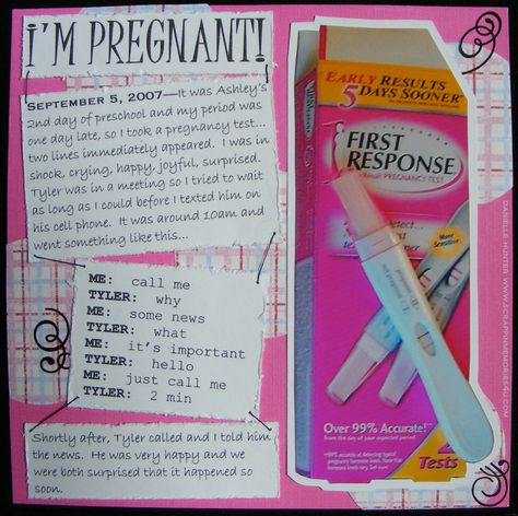 Cute page for scrapbook!!!!   I am def. doing this! Our story is so funny, it'll make a great page! :) Pregnancy Scrapbook, Baby Scrapbook Pages, Baby Boy Scrapbook, Pregnancy Journal, Baby Journal, Baby Album, Baby Center, Baby Memories, Baby Time