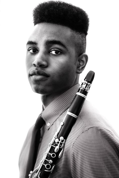 Clarinet Pictures, Clarinet Photography, Neutral Expression, Holding Something, Musician Portraits, Headshot Portrait, Musician Photography, Senior Portrait Poses, Male Models Poses